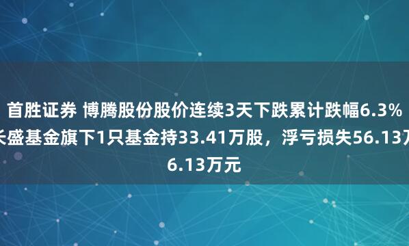 首胜证券 博腾股份股价连续3天下跌累计跌幅6.3%，长盛基金旗下1只基金持33.41万股，浮亏损失56.13万元